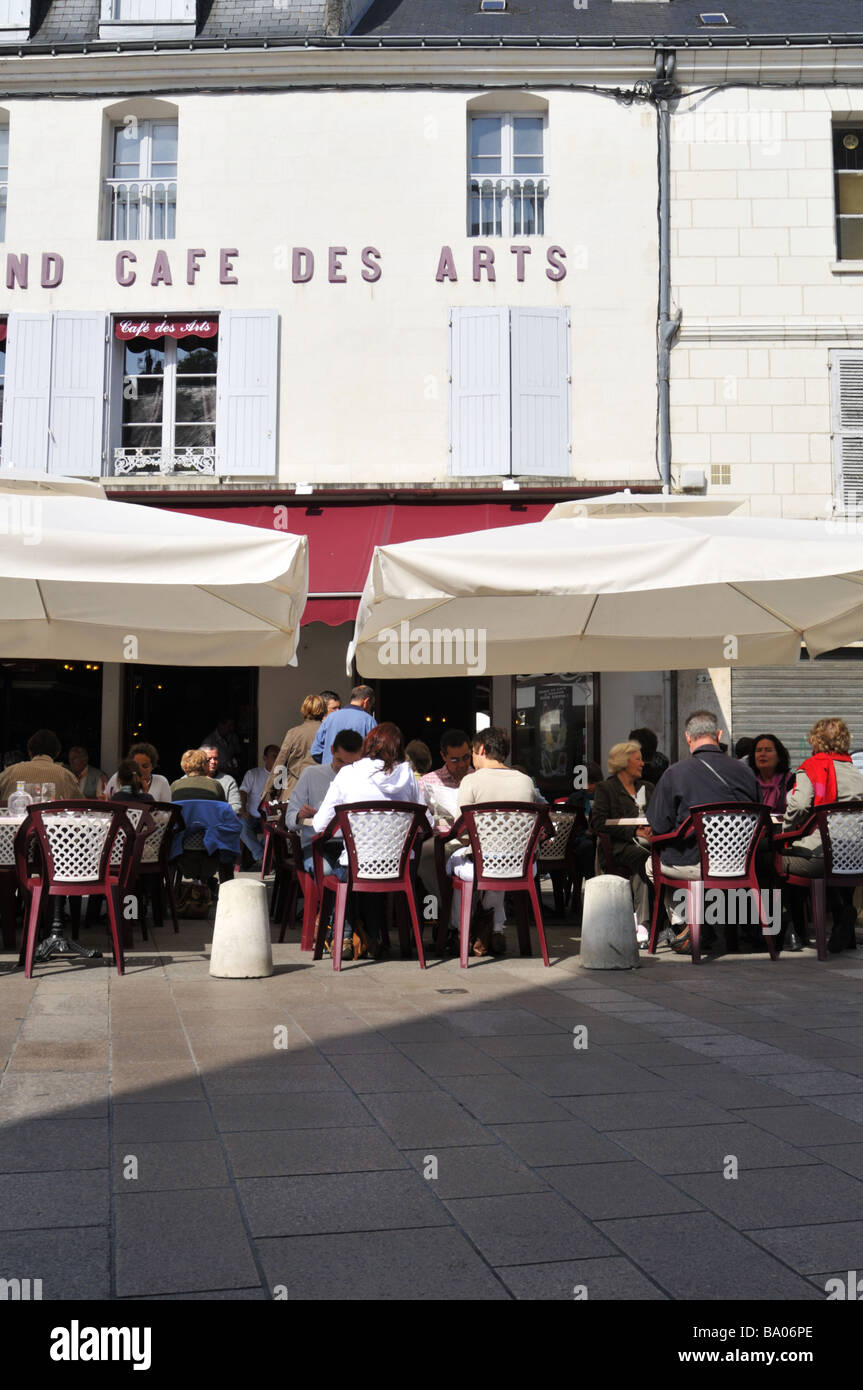 Pavement cafe in Loches, Indre-et-Loire, France. Stock Photo