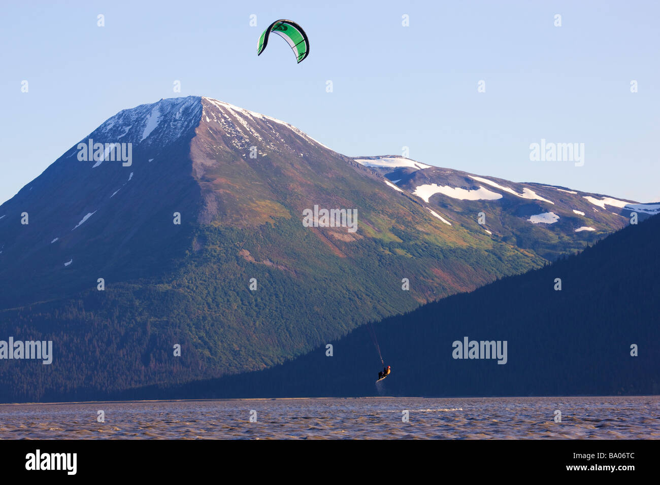 Troy kiteboarding on Turnagain Arm Alaska Stock Photo