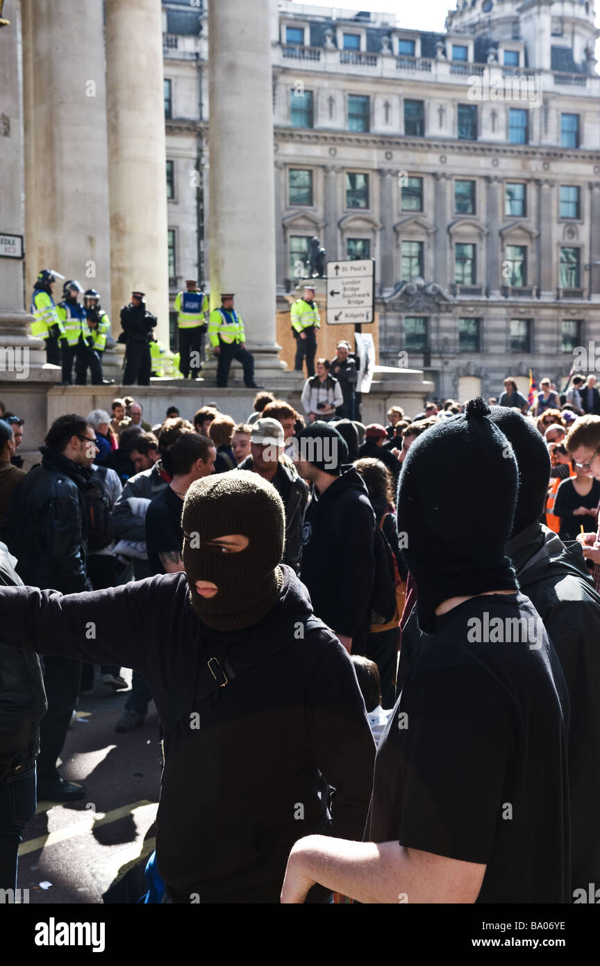 Protesters at the G20 demonstration in the City of London. Stock Photo