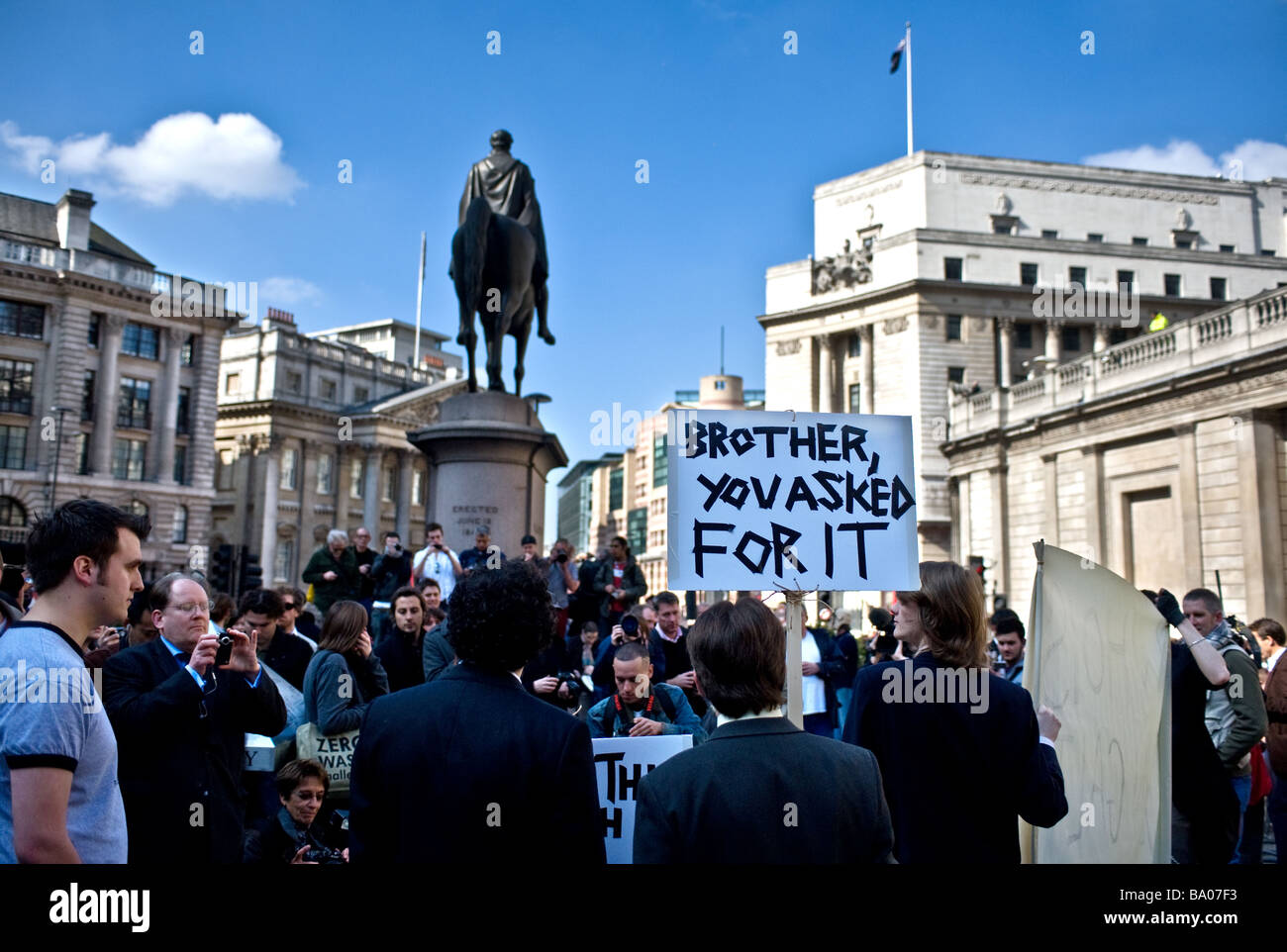 Protesters at the G20 demonstration in the City of London.  Photo by Gordon Scammell Stock Photo