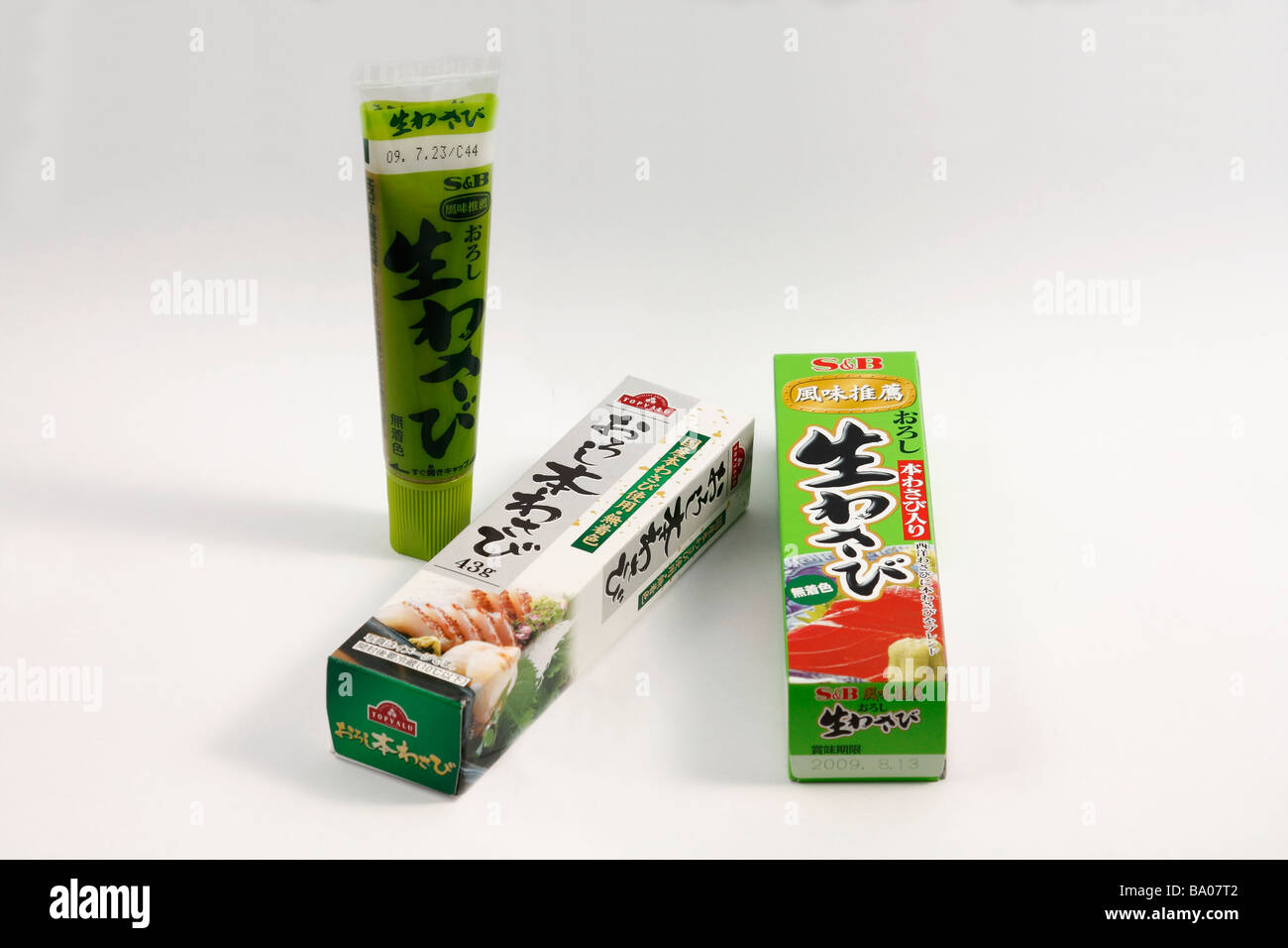 Japanese food Wasabi Tubes isolated on white. Stock Photo