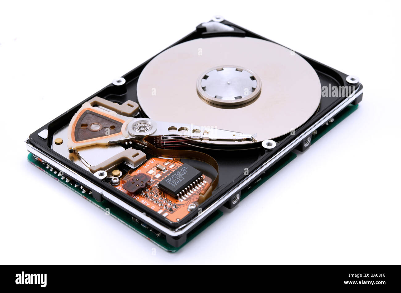 Open hard disk on a white background Stock Photo