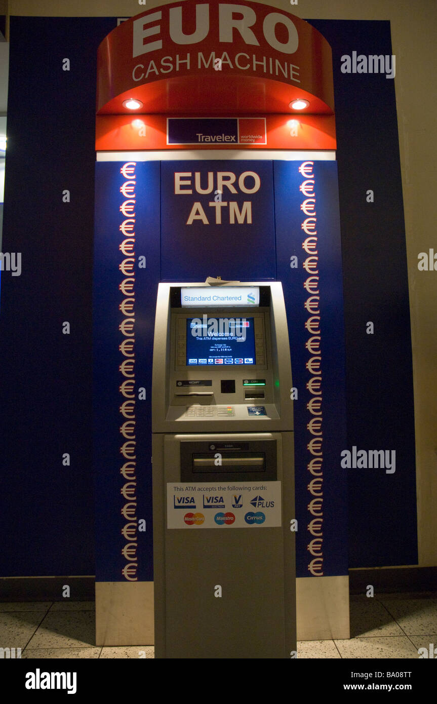 Euro Cash Machine departures Luton Airport Luton England UK Europe