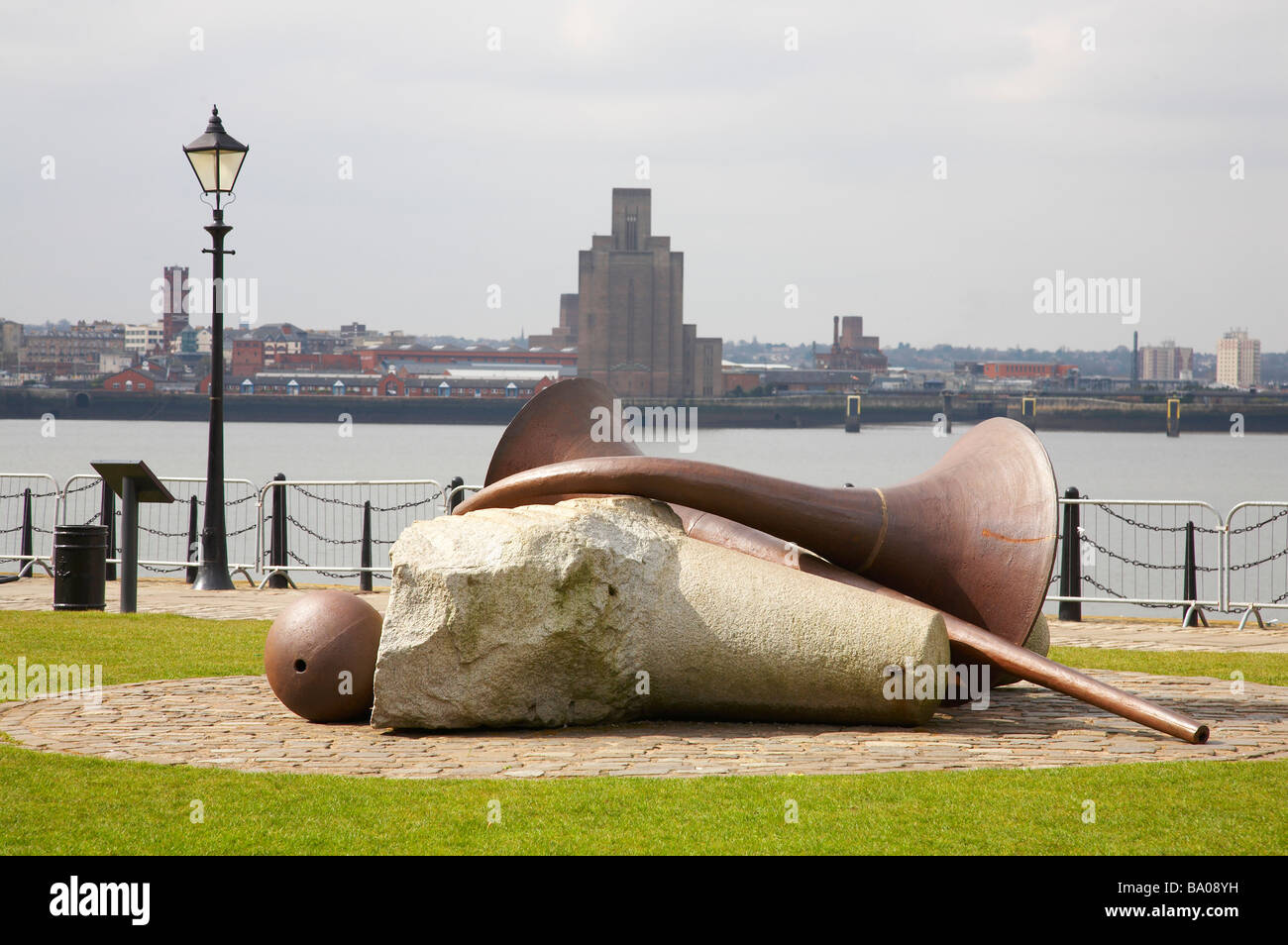 Metal and Stone sculpture in Albert dock Liverpool UK Stock Photo Alamy