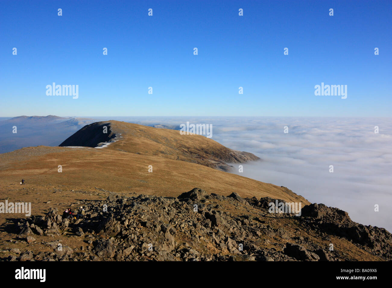 A view to Mynydd Moel during a temperature inversion on Cadair Idris, Snowdonia Stock Photo