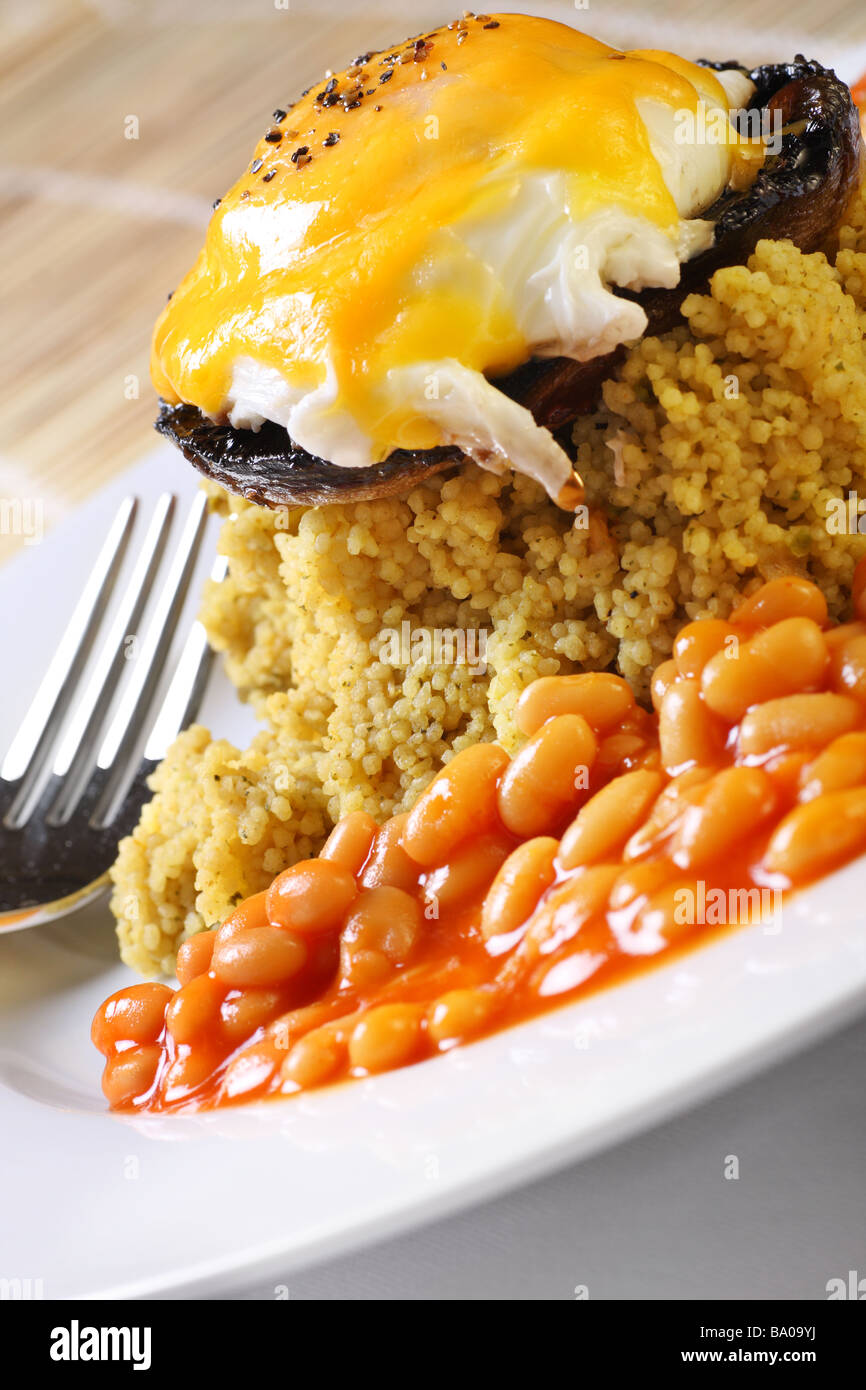 mushroom egg cheese couscous meal Stock Photo