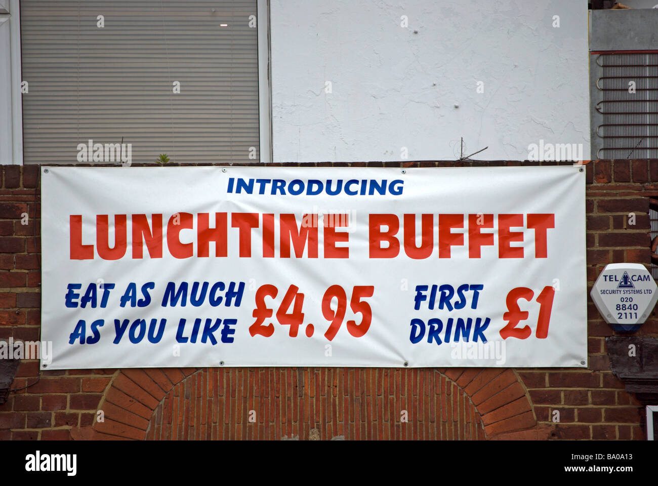 lunchtime buffet eat as much as you like poster at the hussar pub in hounslow, west london, england Stock Photo
