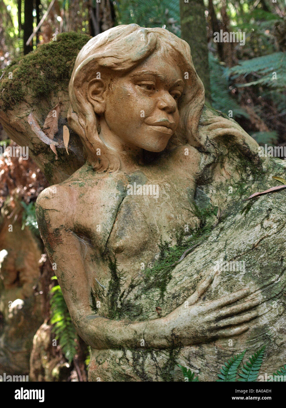 SCULPTURE OF ABORIGINAL CHILD AT THE WILLIAM RICKETTS SANCTUARY VICTORIA AUSTRALIA Stock Photo