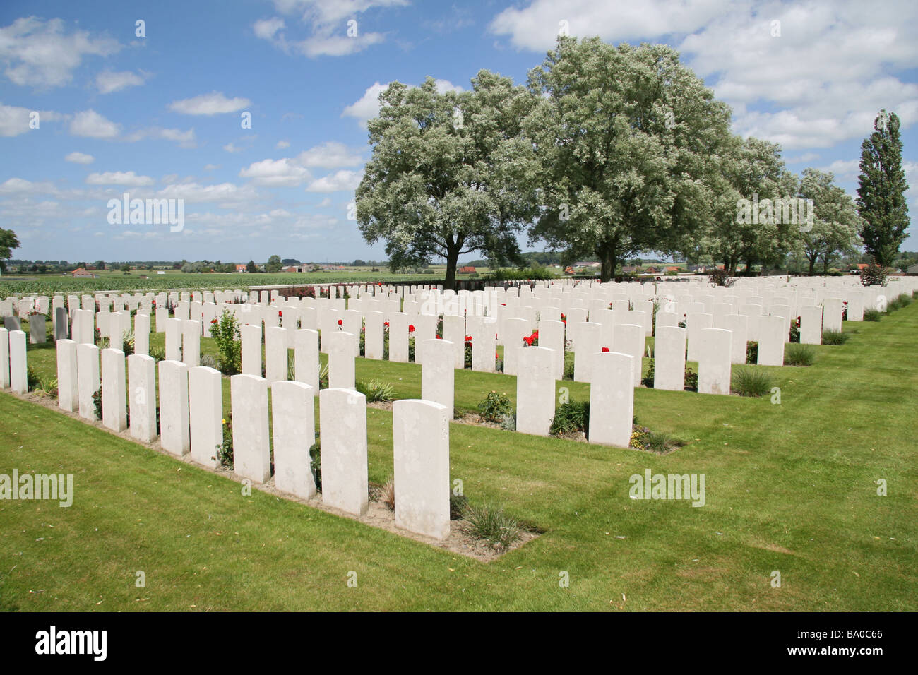 Headstones in the CWGC Perth (China Wall) Cemetery, Zillebeke, Belgium