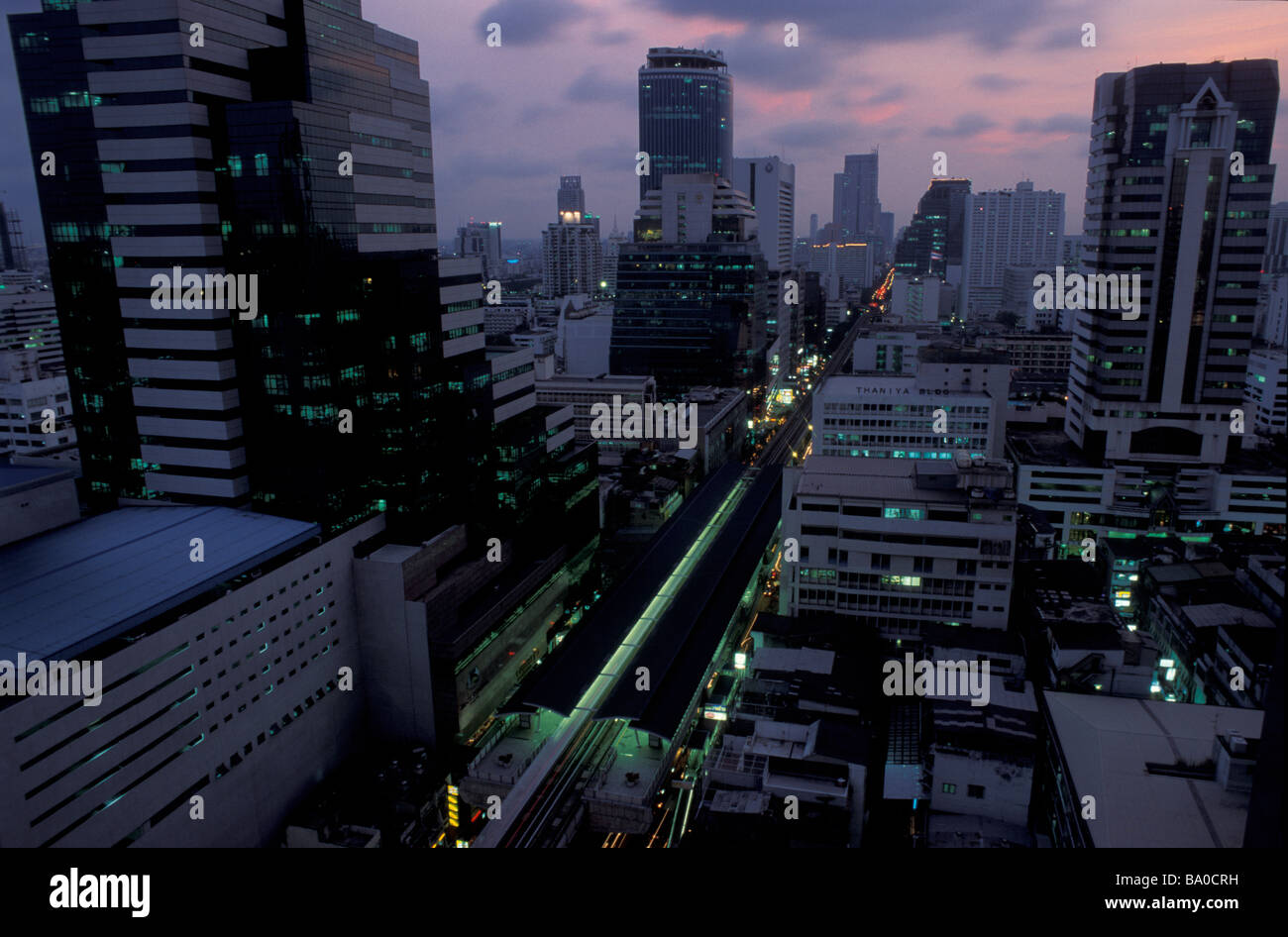 Silom Road and the BTS Skytrain Stock Photo Alamy