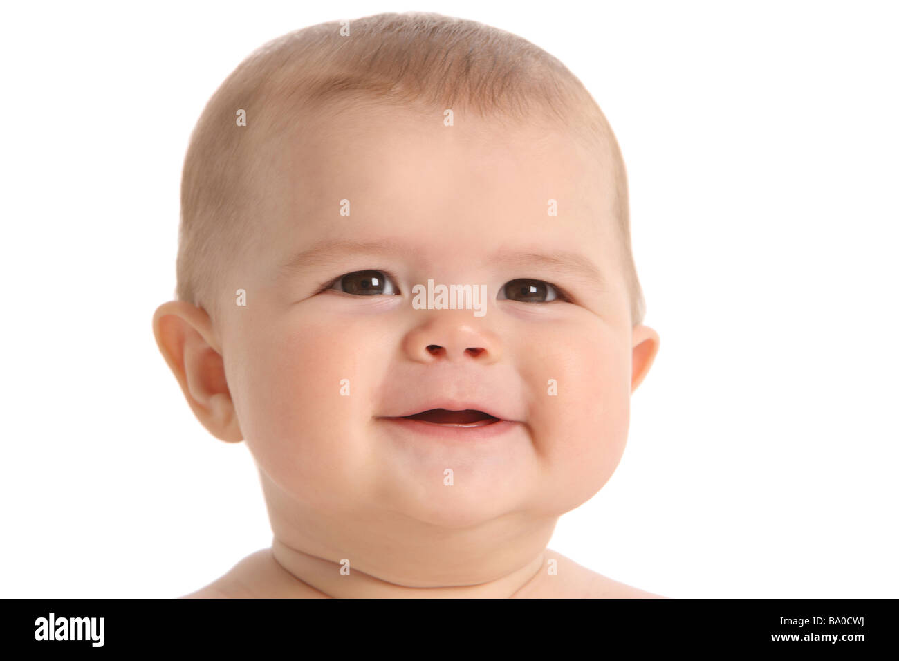 Baby closeup on white background Stock Photo
