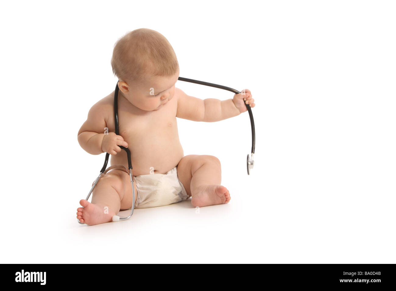 Baby with stethoscope on white background Stock Photo Alamy