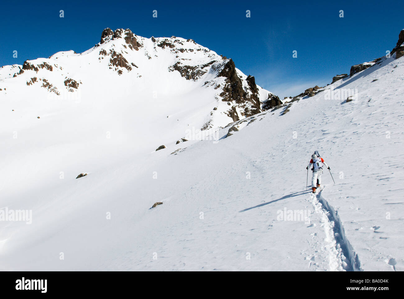 Ski touring in the Aiguilles Rouges Nature Reserve, Chamonix-Mont Blanc, France Stock Photo