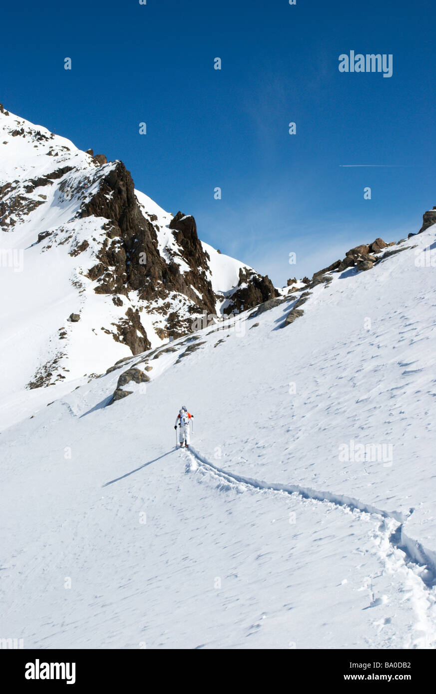 Ski touring in the Aiguilles Rouges Nature Reserve, Chamonix-Mont Blanc, France Stock Photo