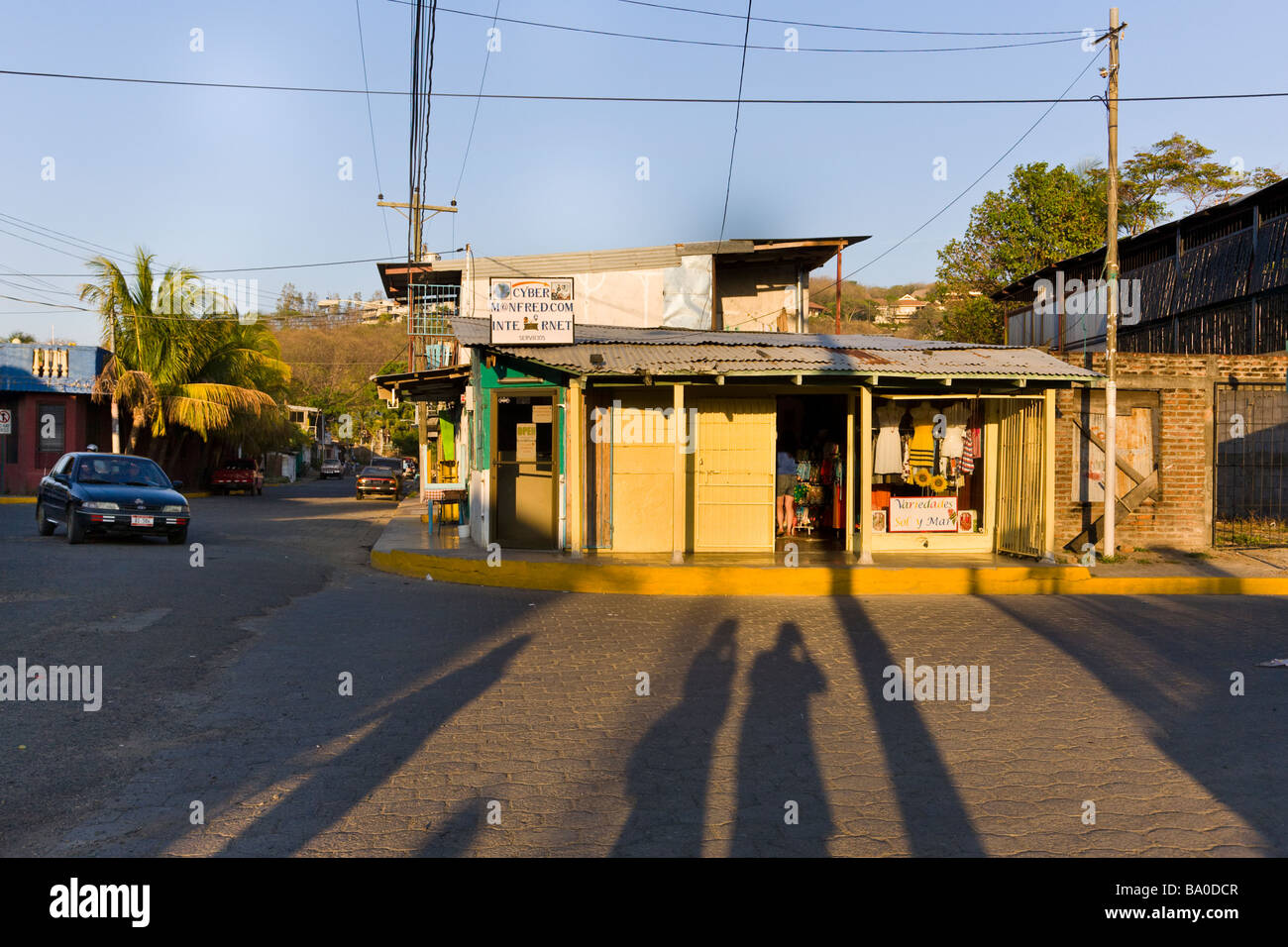 Shadows fall across the street in San Juan del Sur, Nicaragua. Stock Photo