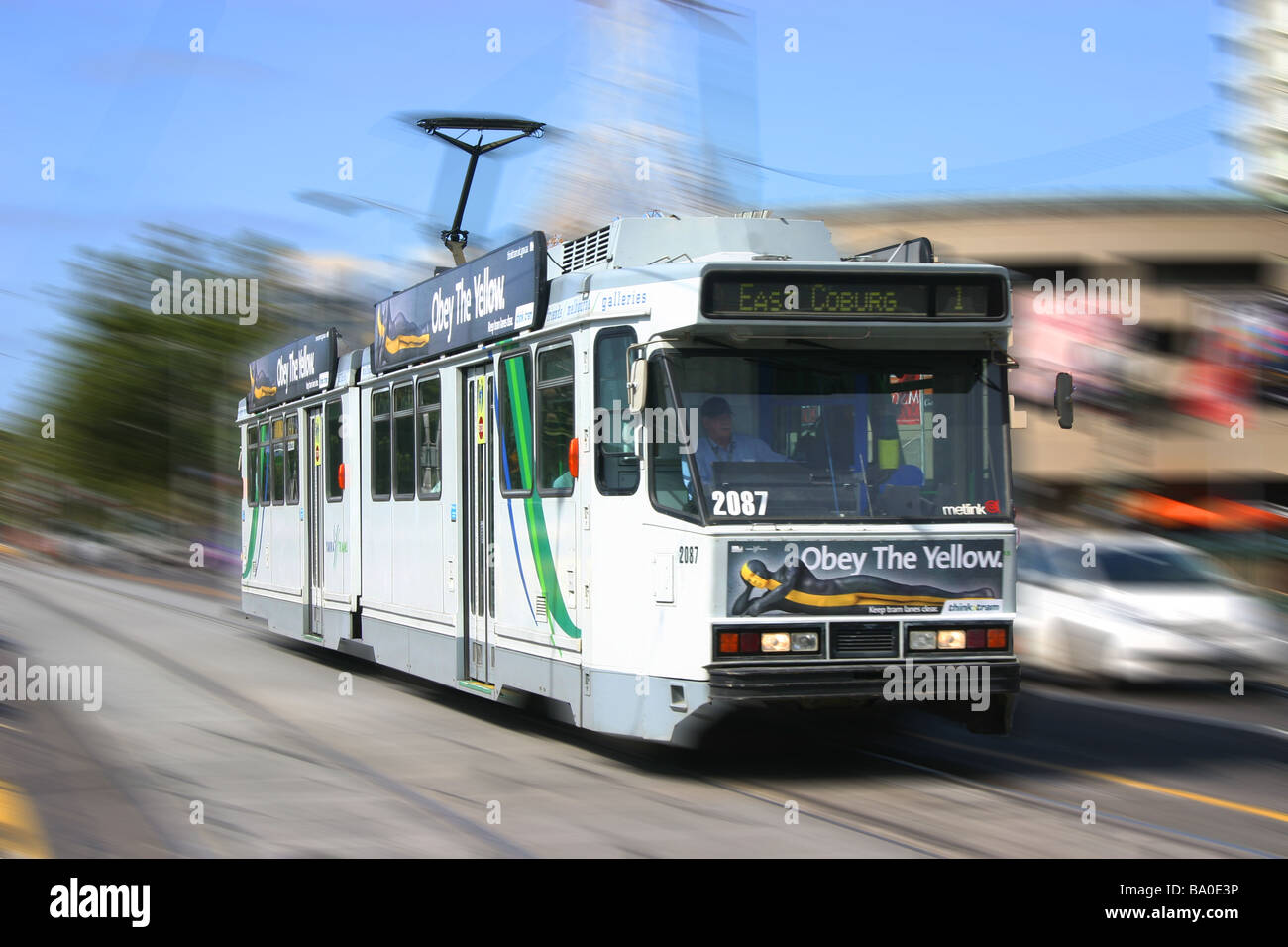 Melbourne tram at speed Stock Photo