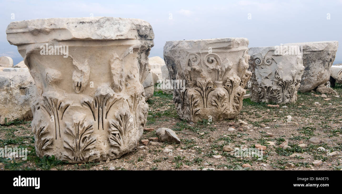 Broken column capitals Laodicea on the Lycus Denizli Anatolia Turkey Stock Photo