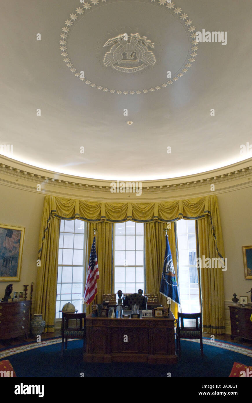 Oval office at the William J. Clinton Presidential Library and Museum in Little Rock, Arkansas. Stock Photo