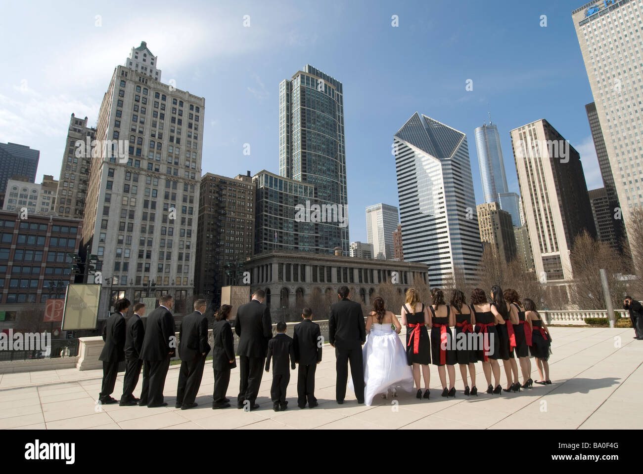 A Wedding Group Poses For Photographs In The Millennium Park In