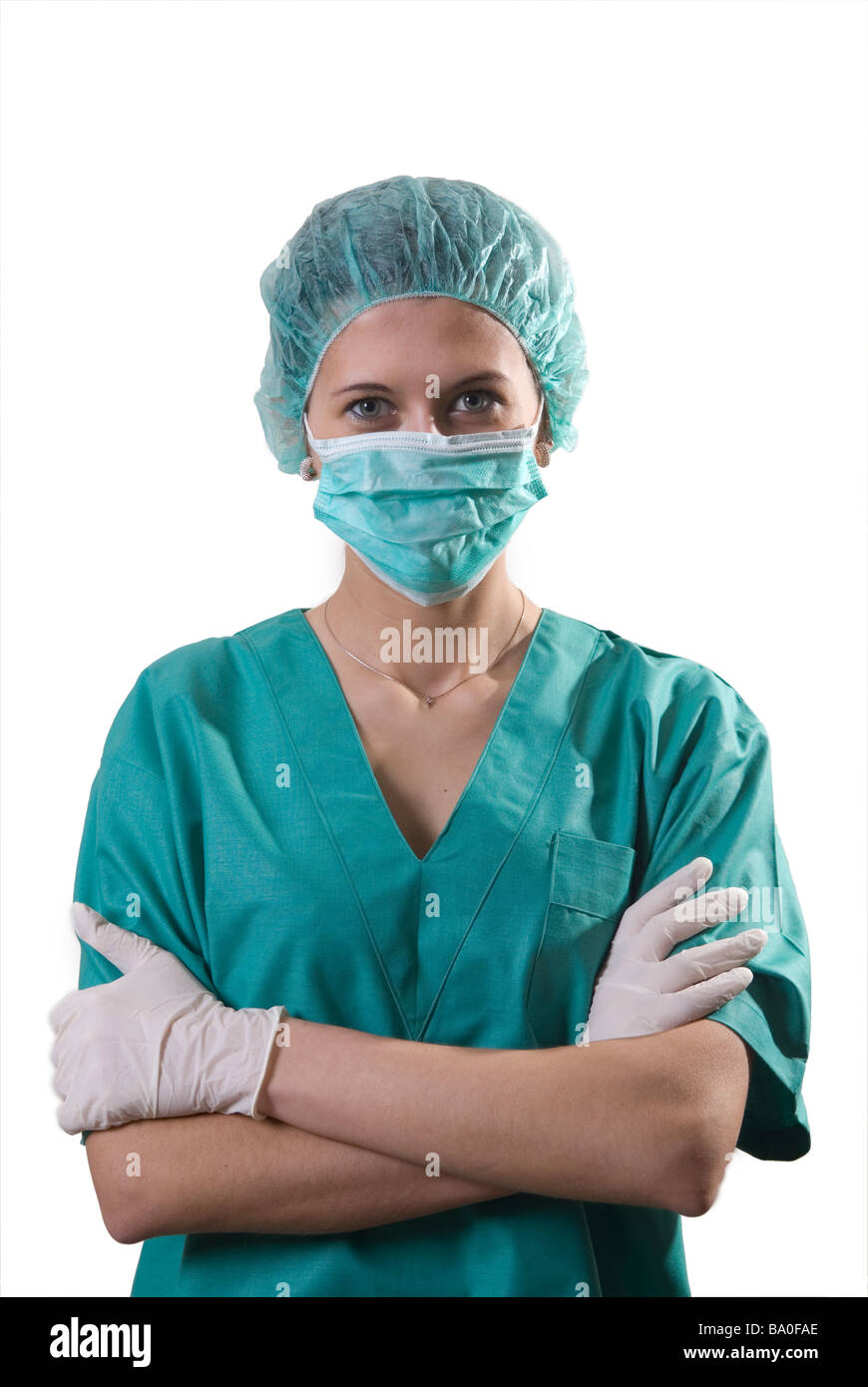 Confident Nurse arms folded cutout against a white background Stock Photo