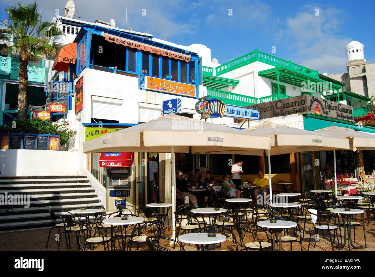 Promenade cafe, Playa Blanca, Lanzarote, Canary Islands, Spain Stock Photo