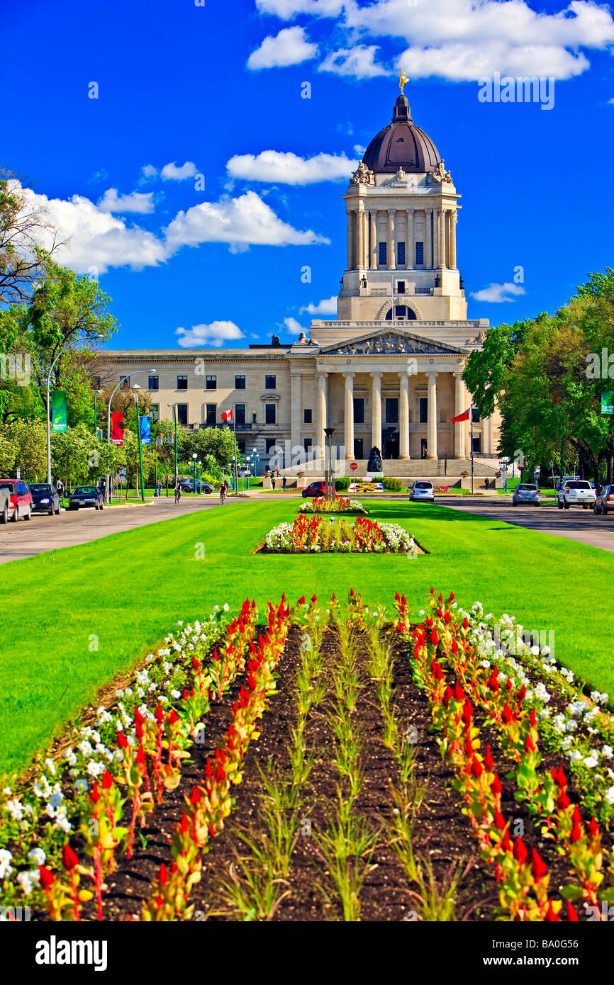 Legislative Buildilng surounded by flower gardens City of Winnipeg