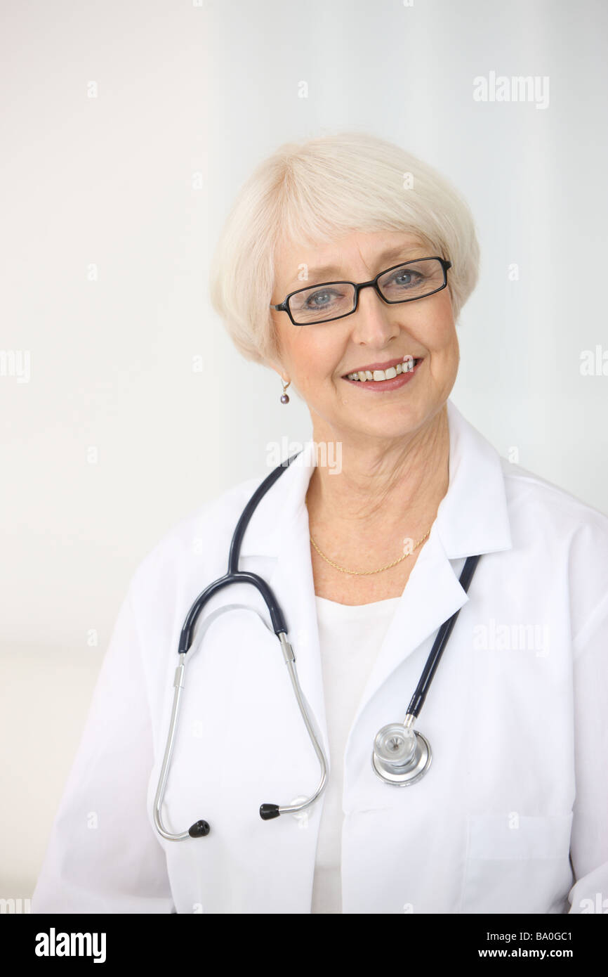 Senior woman medical worker Stock Photo