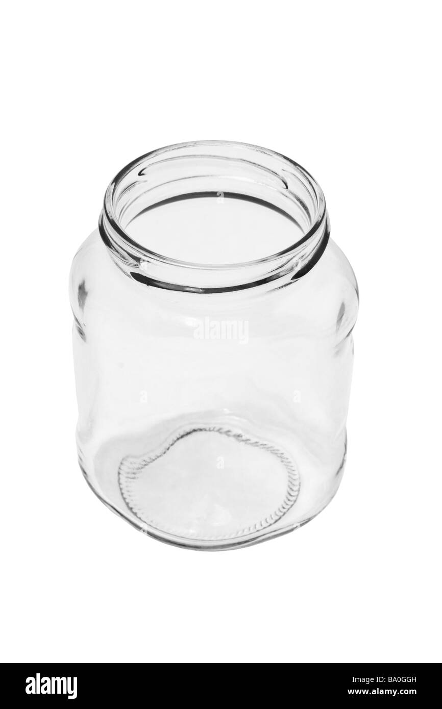Open empty glass container on white background Stock Photo