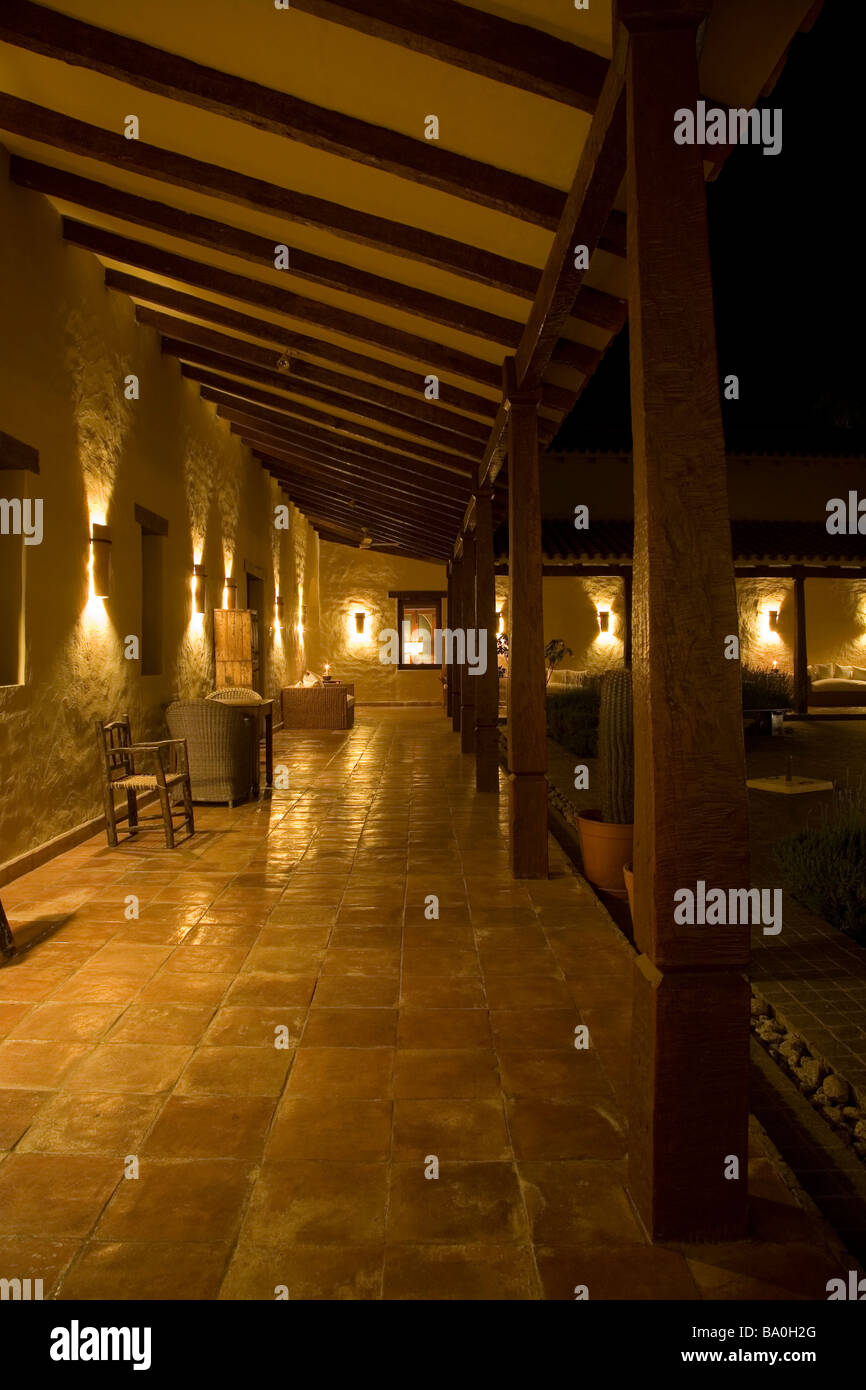Courtyard of Estancia Colome, Argentina, at night Stock Photo