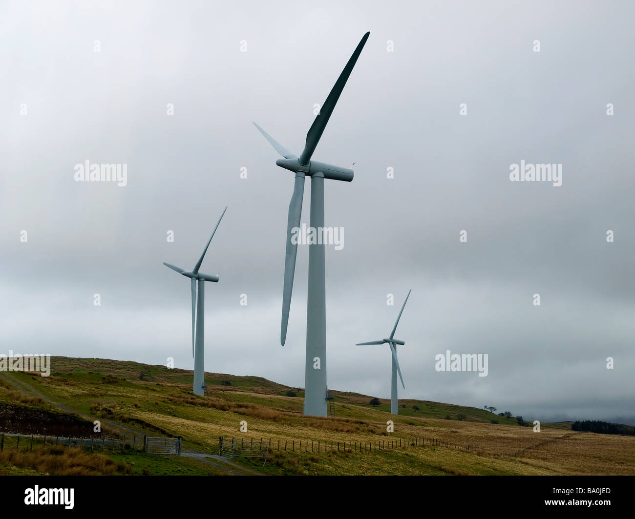 Three of the five 1 3MW wind turbines at Npower Renewables owned wind farm at Lambrigg in Cumbria Stock Photo