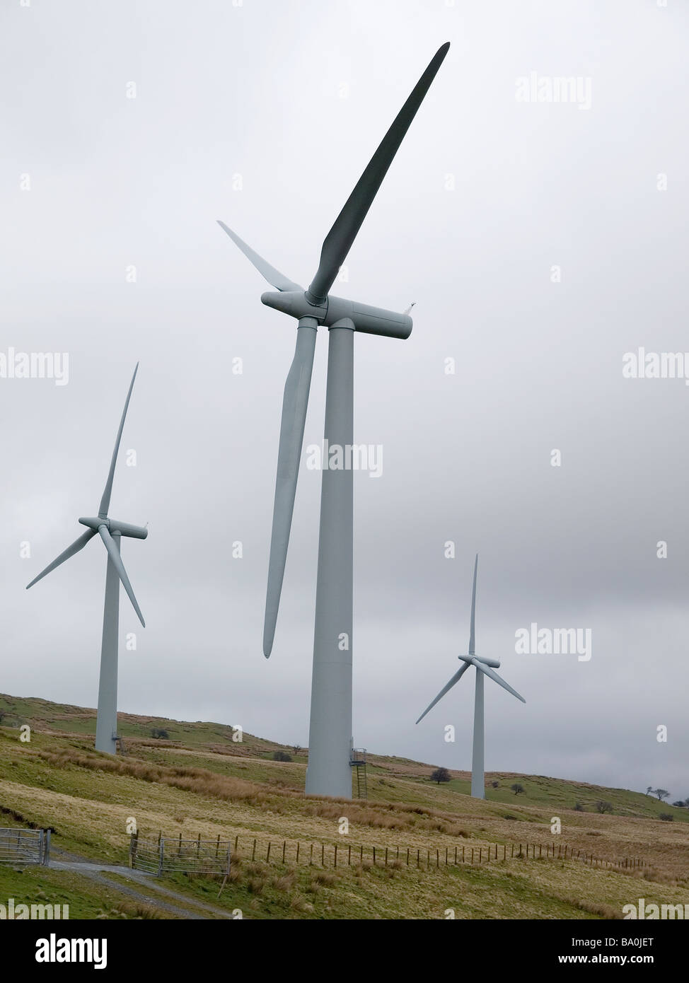 Three of the five 1.3MW wind turbines at Npower Renewables owned wind farm at Lambrigg in Cumbria Stock Photo