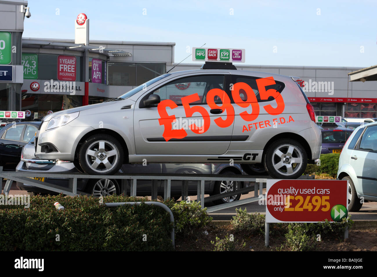 A car for sale at a Vauxhall dealership in a U.K. city. Stock Photo