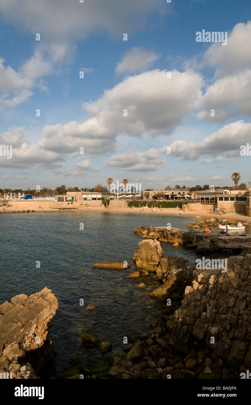 Scenic view of the old port in Caesarea national park Israel Stock Photo