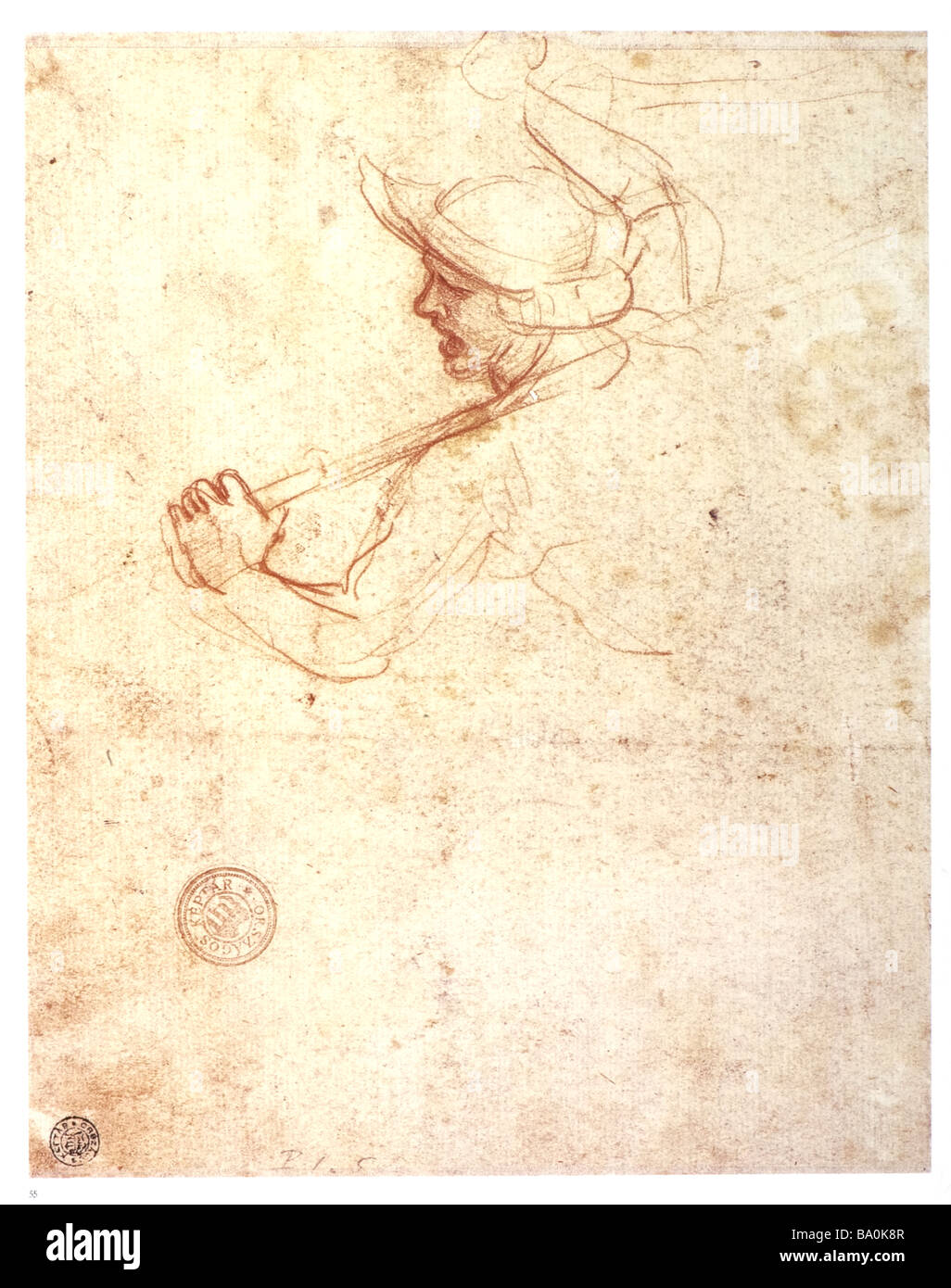 Study of a Soldier with a Lance by Leonardo da Vinci   1503-1504 red chalk Stock Photo