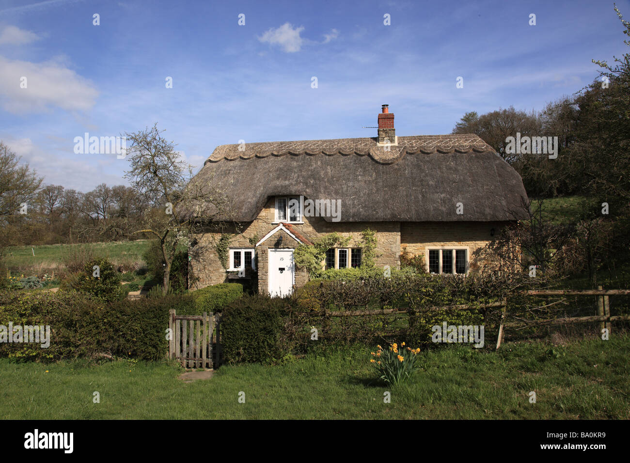 Thatched Cottage near Lacock, Wiltshire, England, UK Stock Photo
