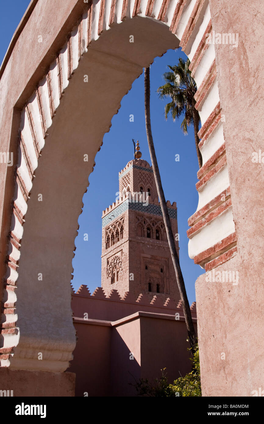 The landmark of the Koutoubia Mosque seen in the Autumn sunshine in the Medina of Marrakech, Morocco Stock Photo