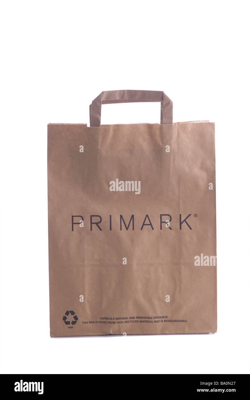 Primark brown paper shopping bag carrier bags sack Stock Photo