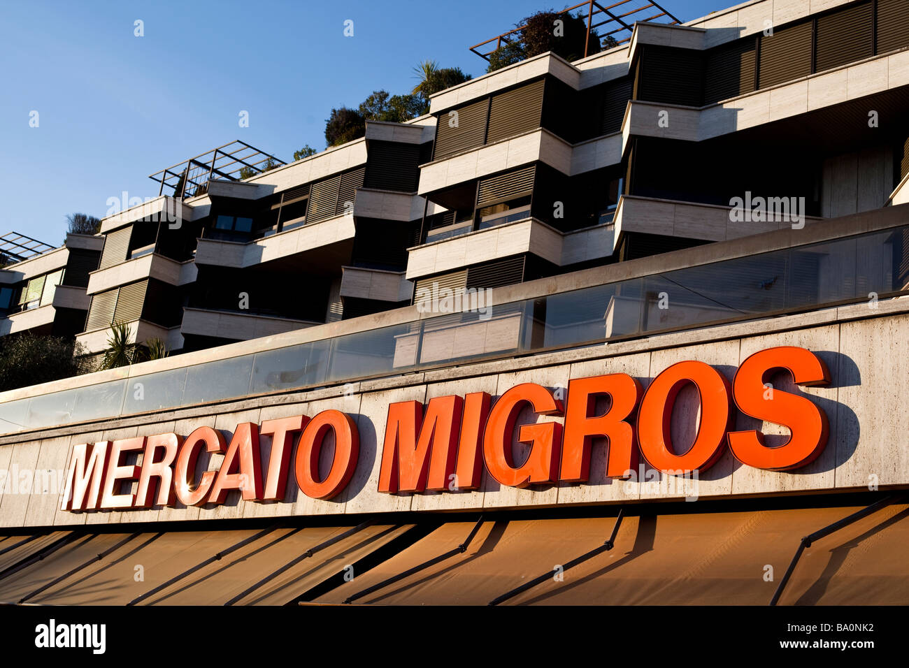 Migros supermarket in Lugano, Ticino, Switzerland Stock Photo