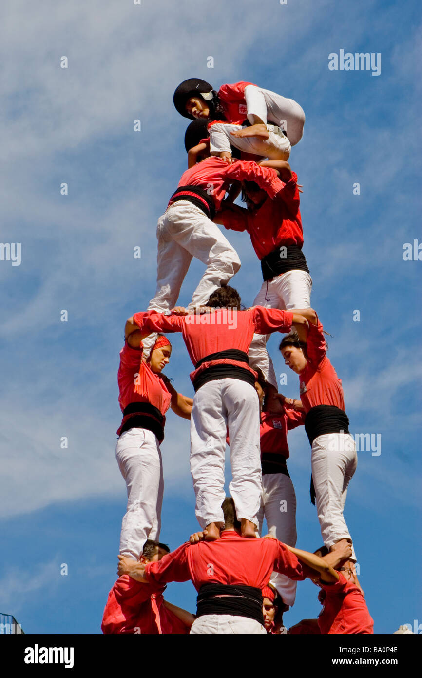 Castellers Competition during the La Merce Festival in Placa de Sant Jaume Barcelona Spain, team Barcelona Stock Photo