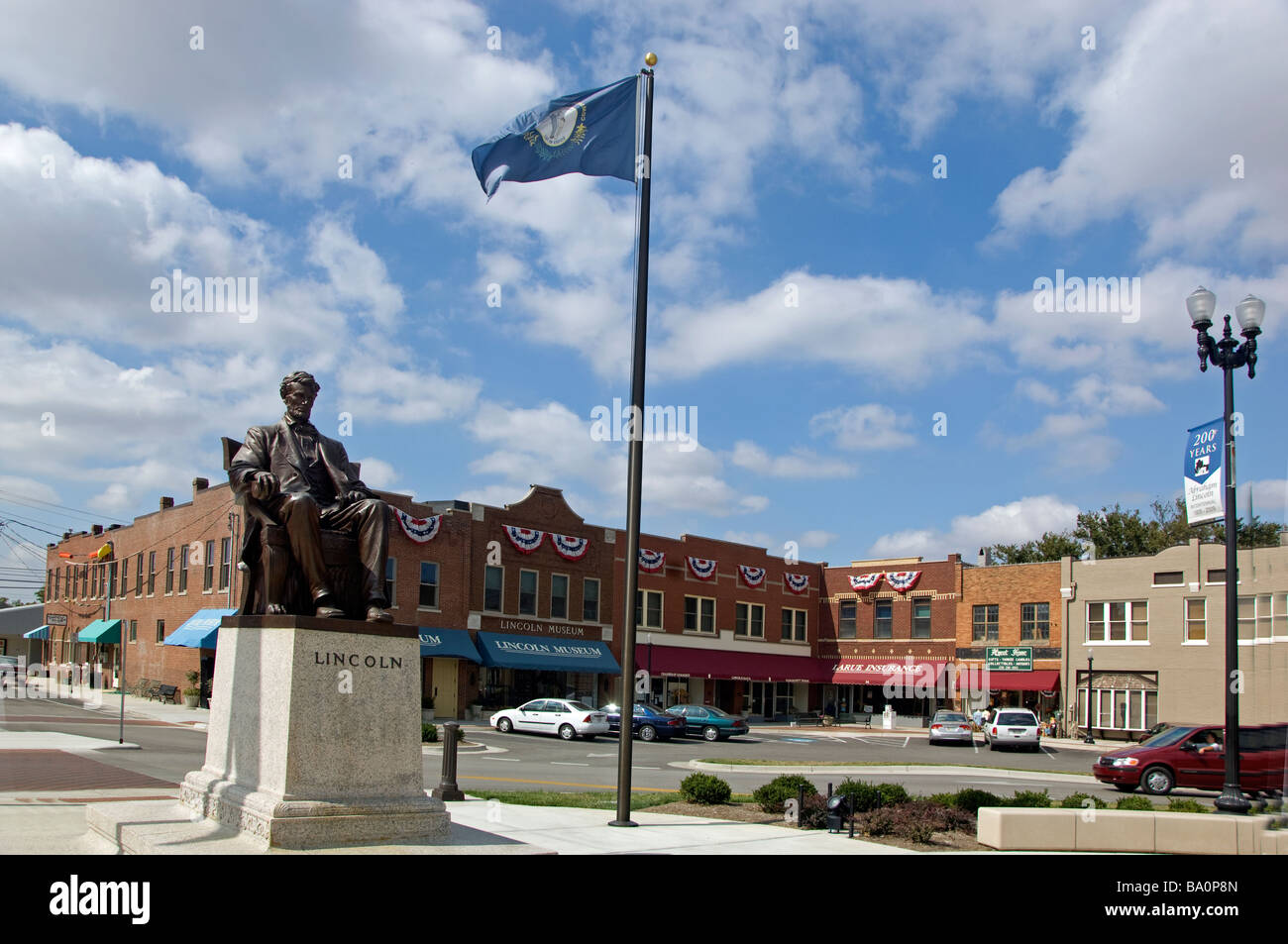 Statue of Abraham Lincoln in the town center at Hodgenville KY was created by sculptor Adolph Weinman Stock Photo