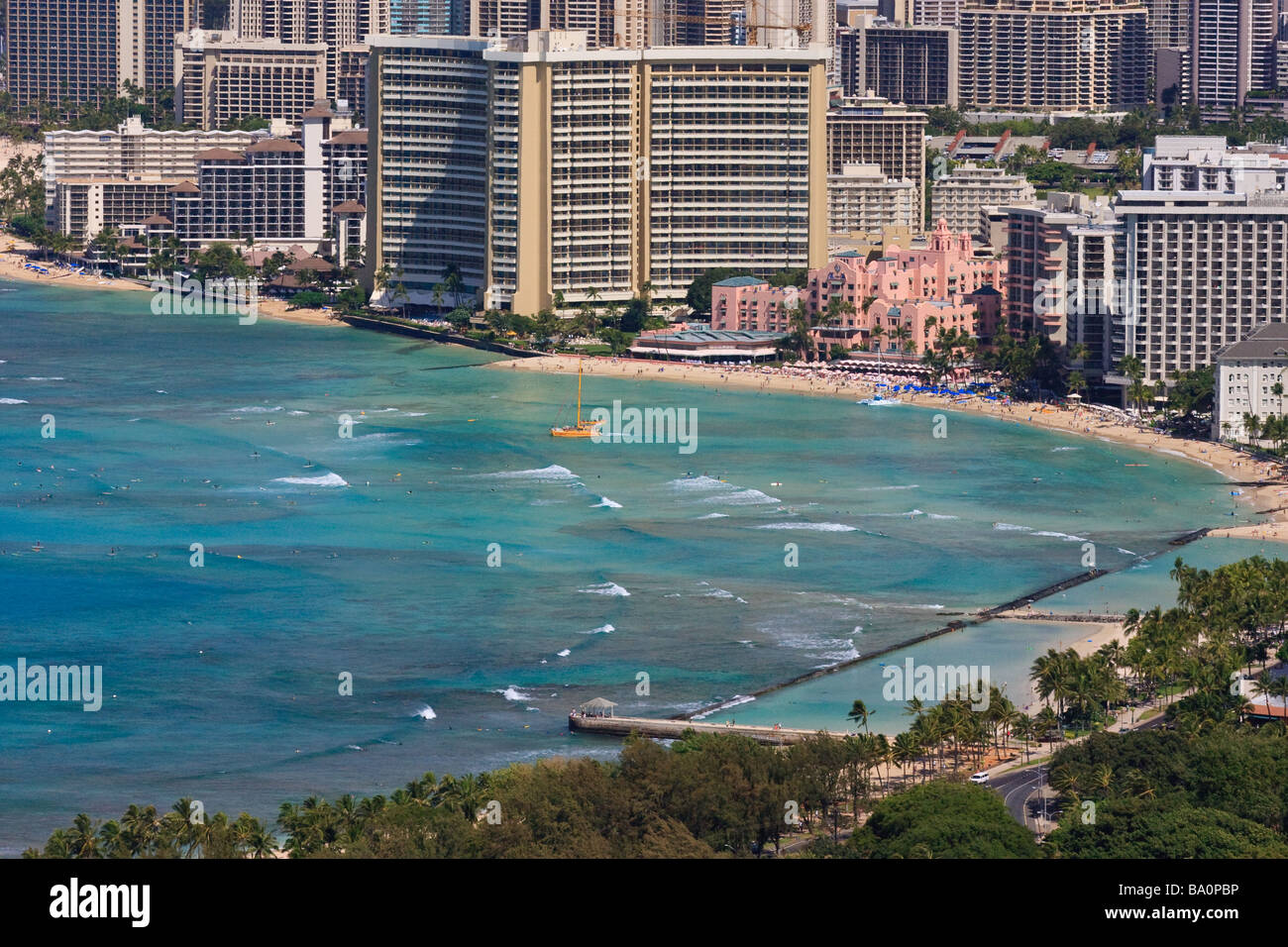 Honolulu view from the Diamond Head crater Stock Photo Alamy