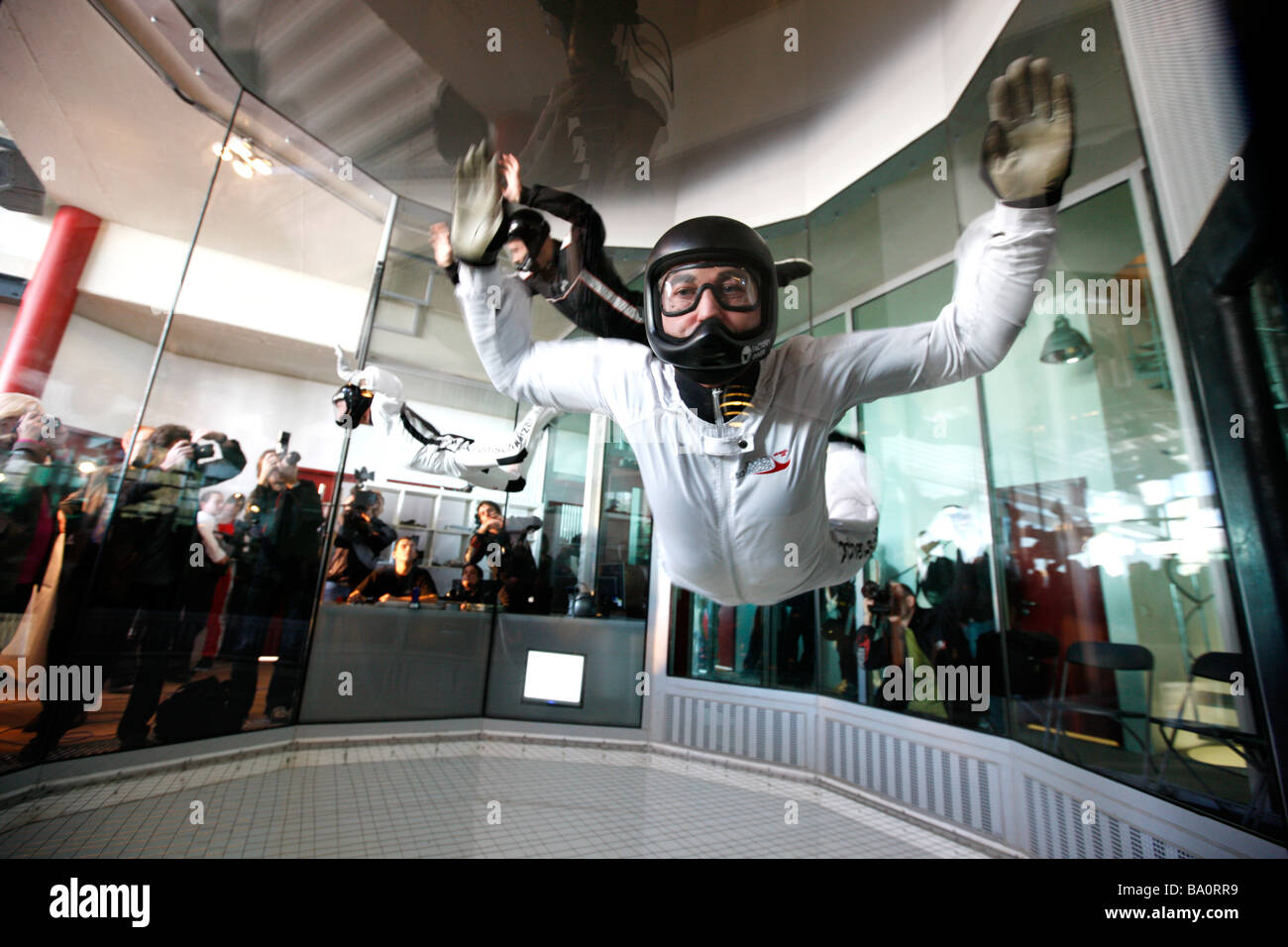 Indoor Skydiving simulator, freefall simulation of a sky dive. An