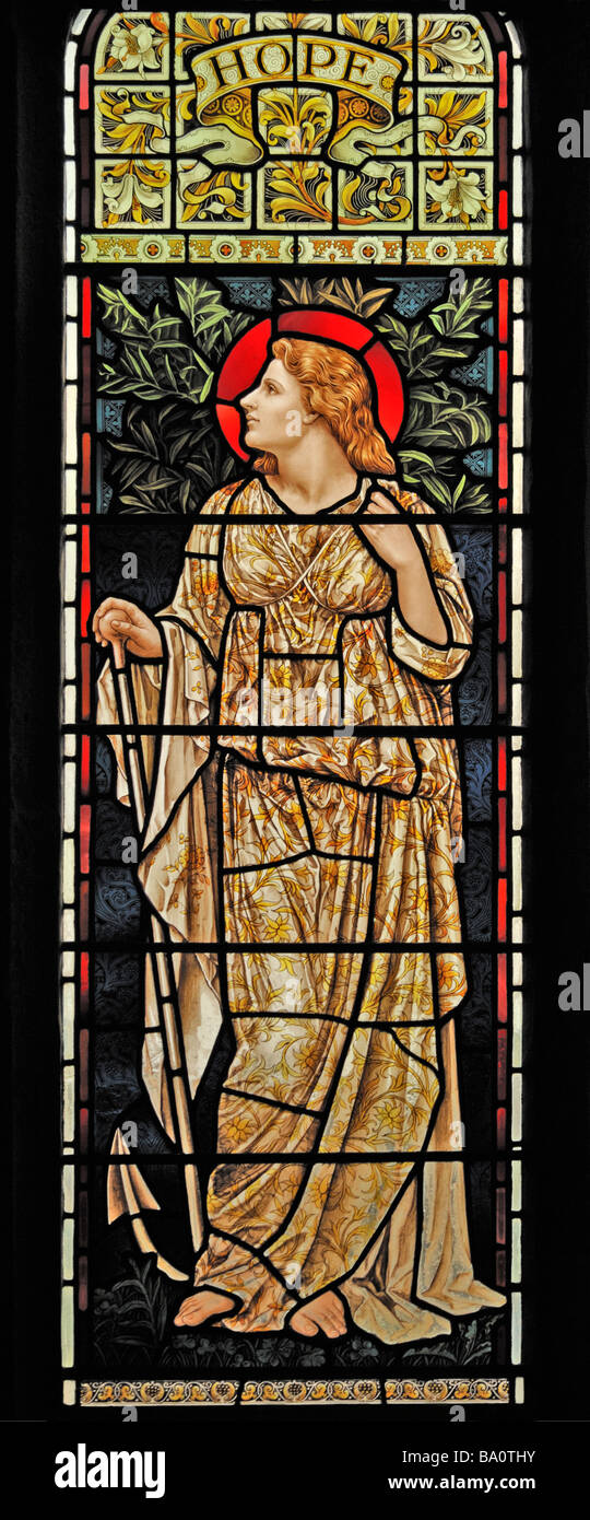 Hope window, (detail) by Henry Holiday. Church of Saint Mary, Kirkby Lonsdale, Cumbria, England, United Kingdom, Europe. Stock Photo