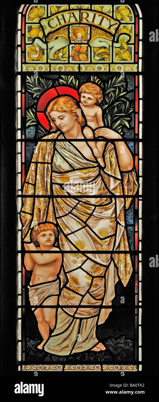 Charity window, (detail) by Henry Holiday. Church of Saint Mary, Kirkby Lonsdale, Cumbria, England, United Kingdom, Europe. Stock Photo