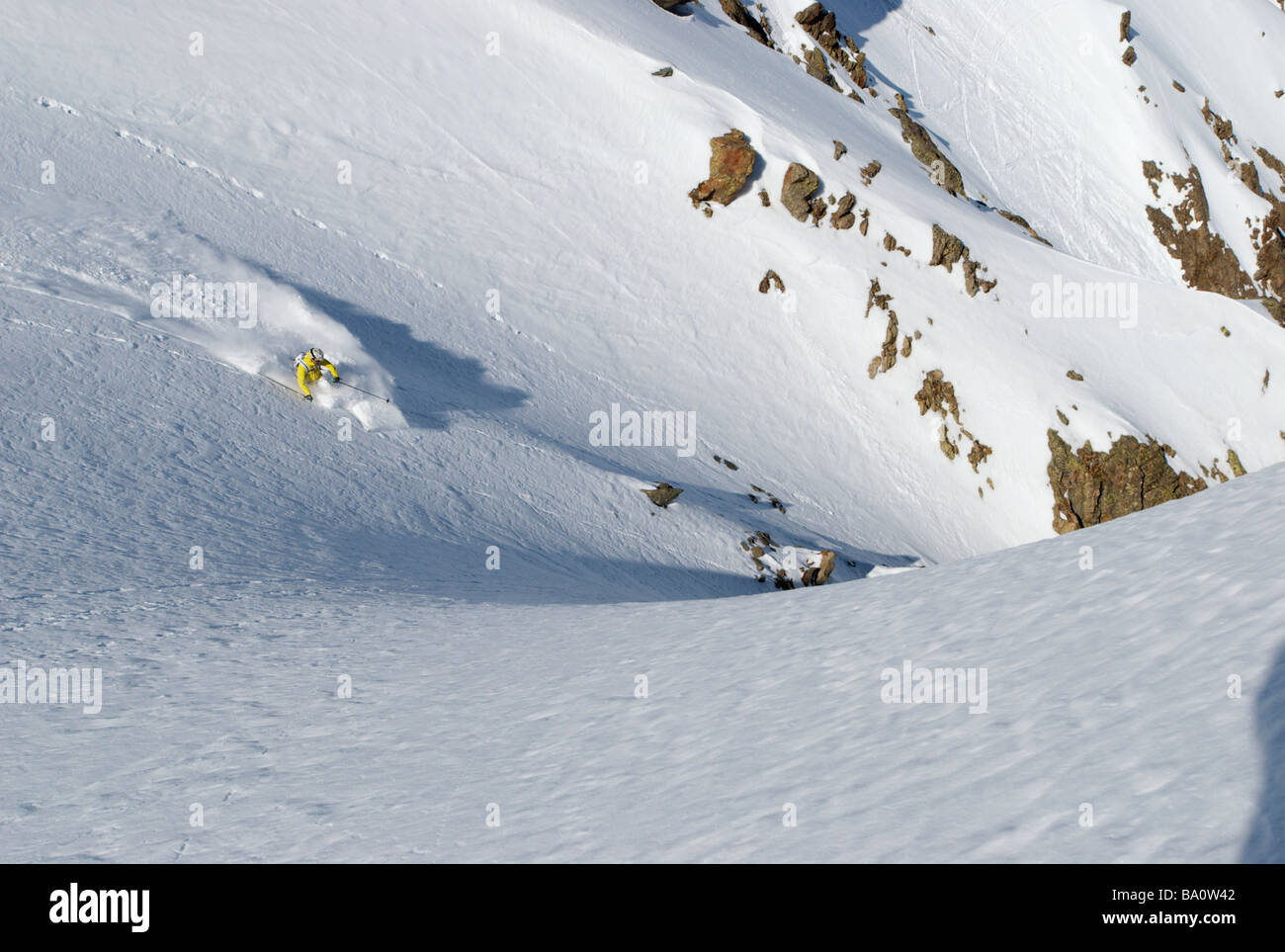 Telemark skiing in powder snow, BreventFlegere ski resort, Chamonix