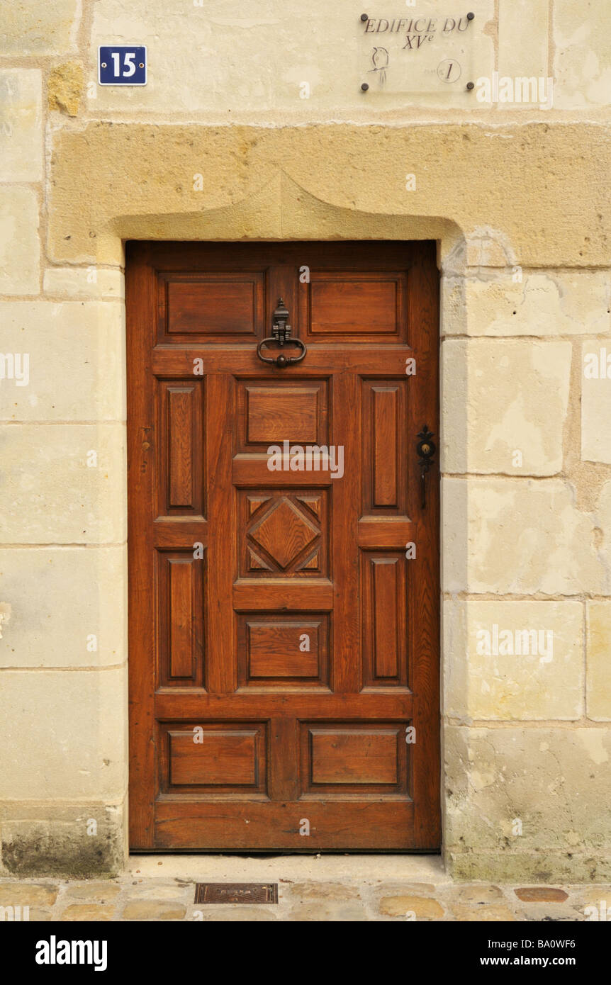 Wooden front door at number 15, Azay-le-Rideau, France. Stock Photo