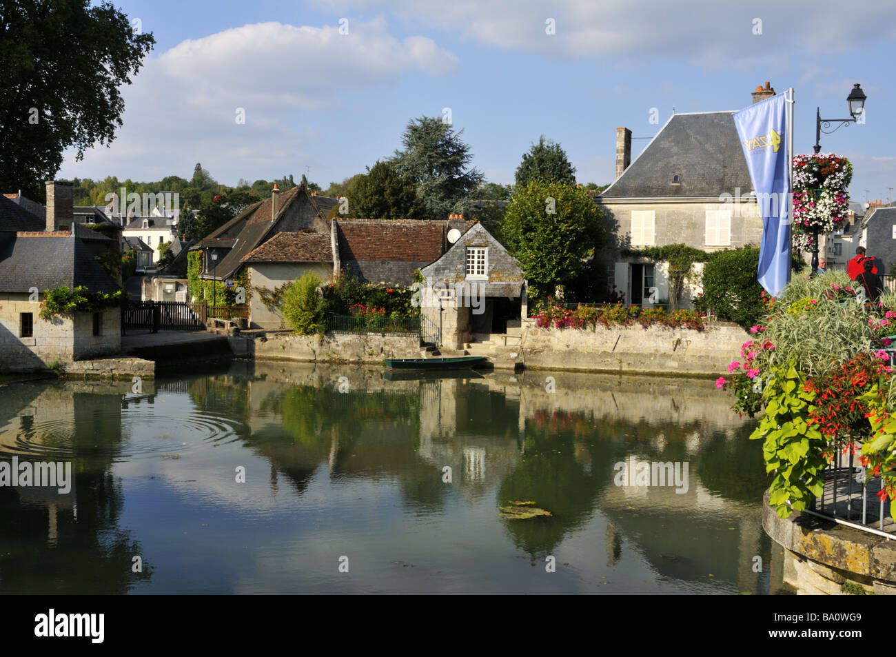 The pretty quiet village of Azay-le-Rideau by the Indre river, France. Stock Photo