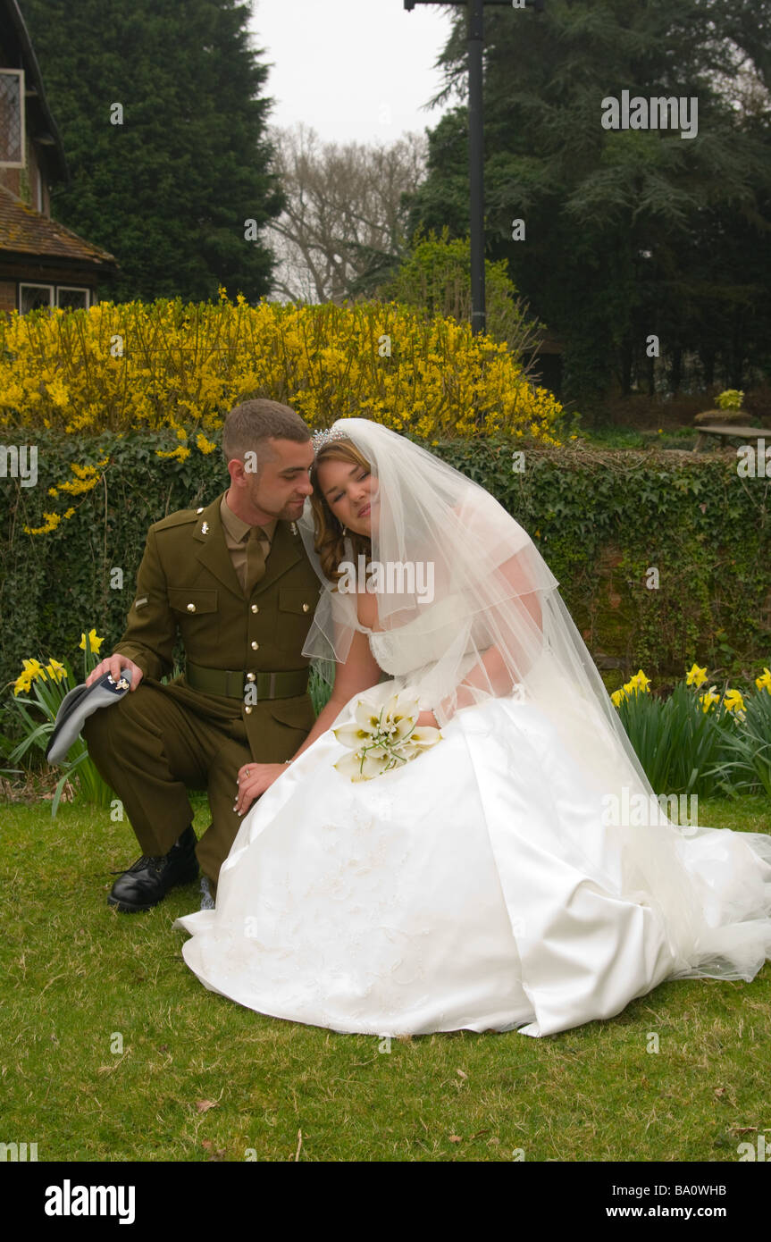 Bride and Groom in Army Uniform military armed forces wedding Stock Photo Alamy