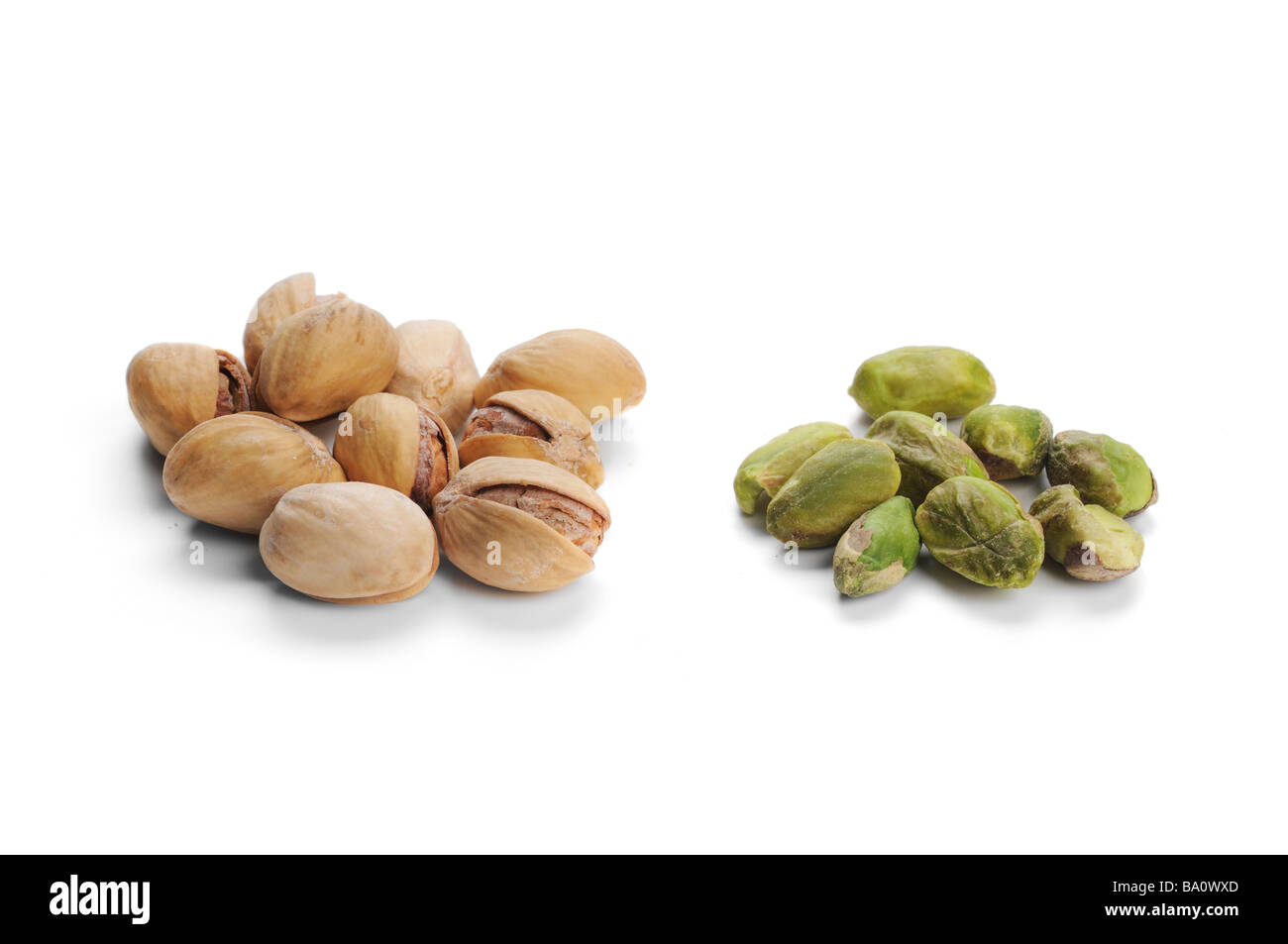 Pistachio Nuts shelled and unshelled Stock Photo