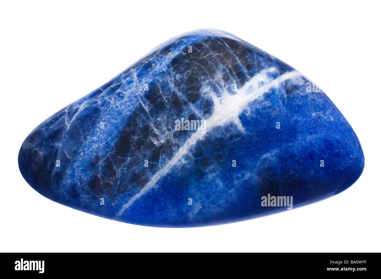 Sodalite tumblestone (silicate occuring as dodecahedral crystals) Stock Photo